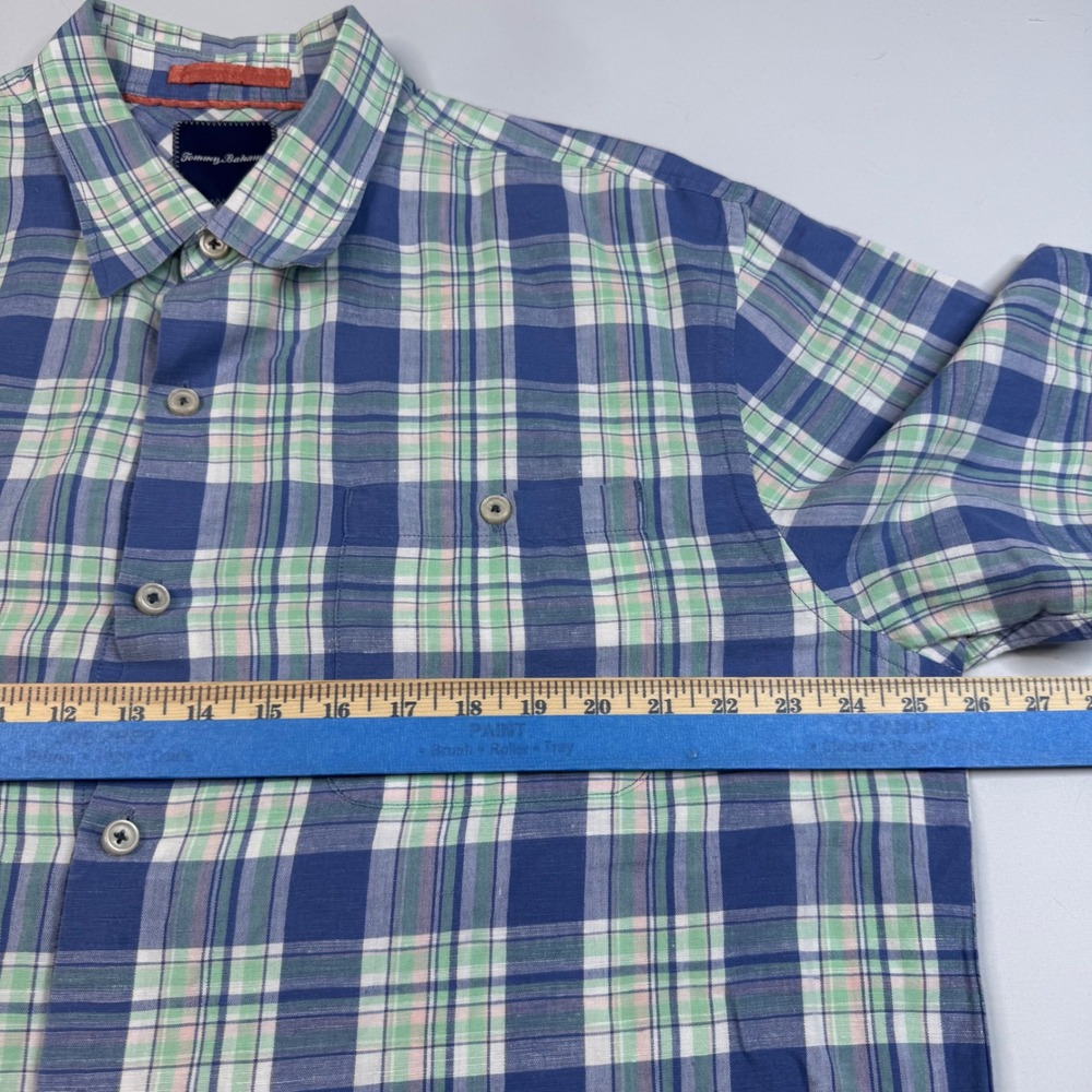 Tommy Bahama Button Up Shirt Mens XL Blue Green Plaid Linen Cotton Long Sleeve - Picture 7 of 9